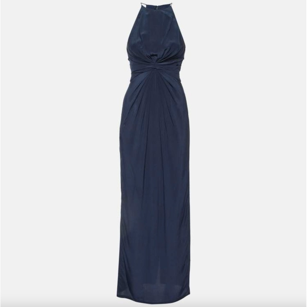 Zimmermann Navy Blue Silk‎ Halter Neck Ruched Maxi Dress Old Money Size 0 (US 4)